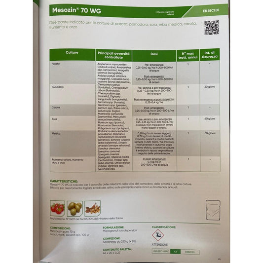 Herbicide systémique sélectif MESOZIN 70 WG 250GR